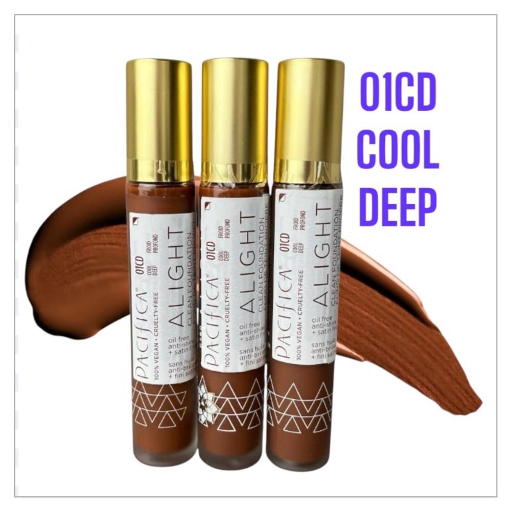 Pacifica Alight Clean Foundation Full Coverage 01CD Cool Deep Satin Finish Vegan